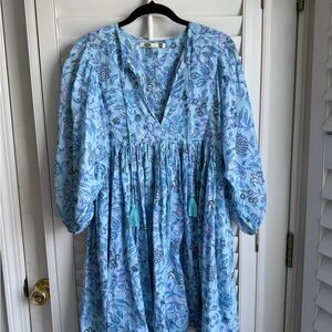 Dolma blue floral print boho mini dress tagged size small
